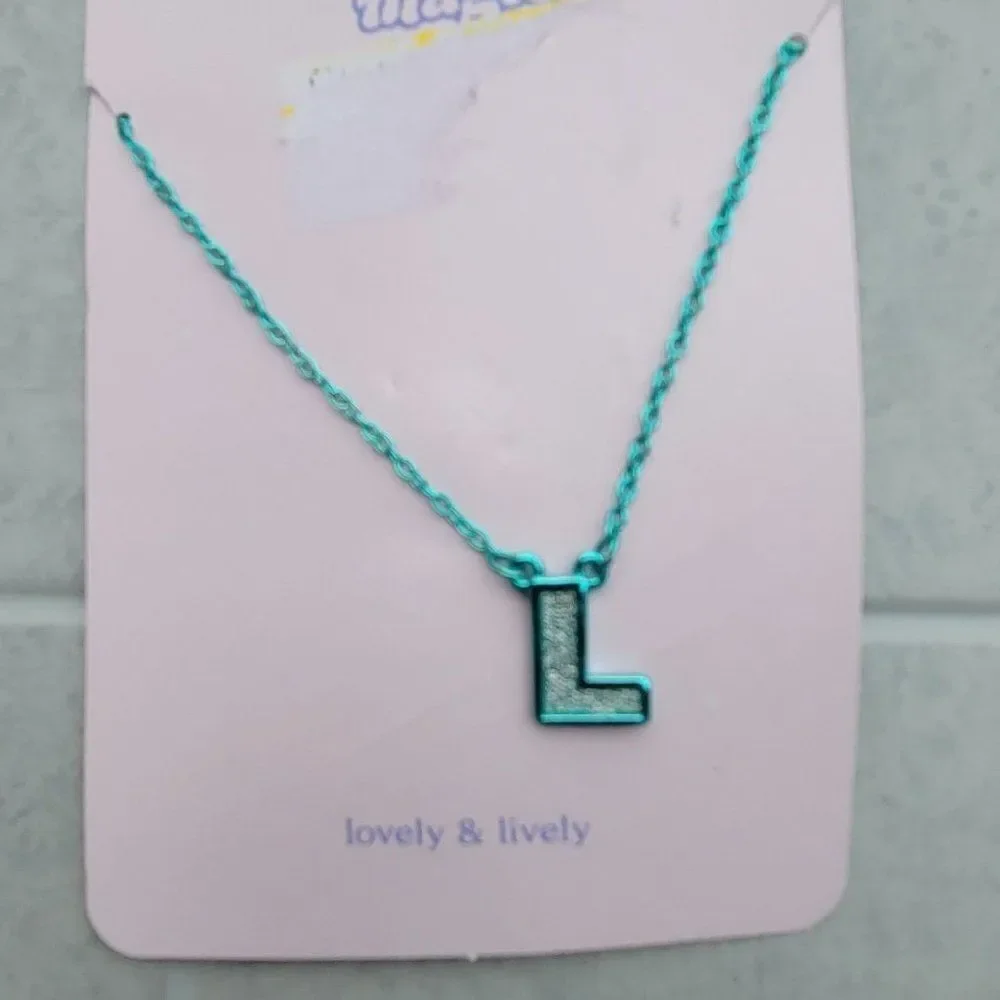 Lovely & Lively Womens Teal Glitter Fashion Necklace L Letter Locket OS
